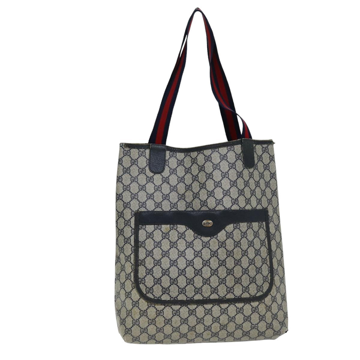 GUCCI GG Supreme Sherry Line Tote Bag PCVLeather Red Navy 120 02 003 76588