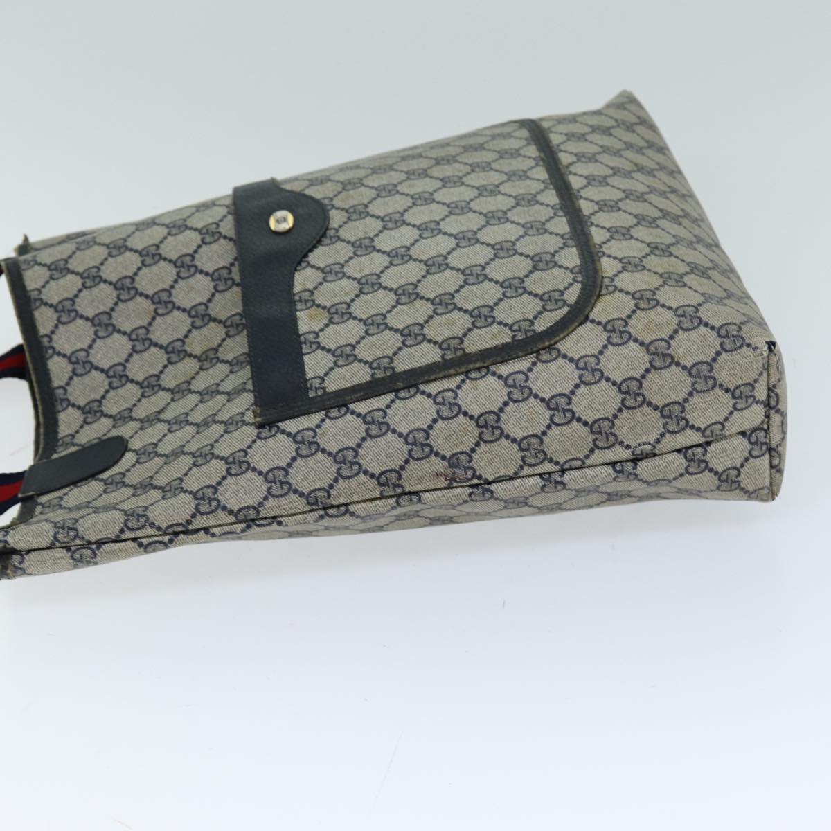 GUCCI GG Supreme Sherry Line Tote Bag PCVLeather Red Navy 120 02 003 76588