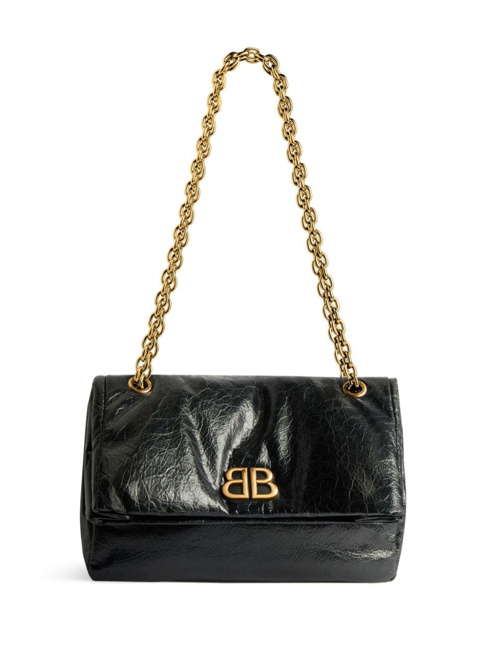 MONACO S BLACK BAG WITH GOLDEN CHAIN LOGO
