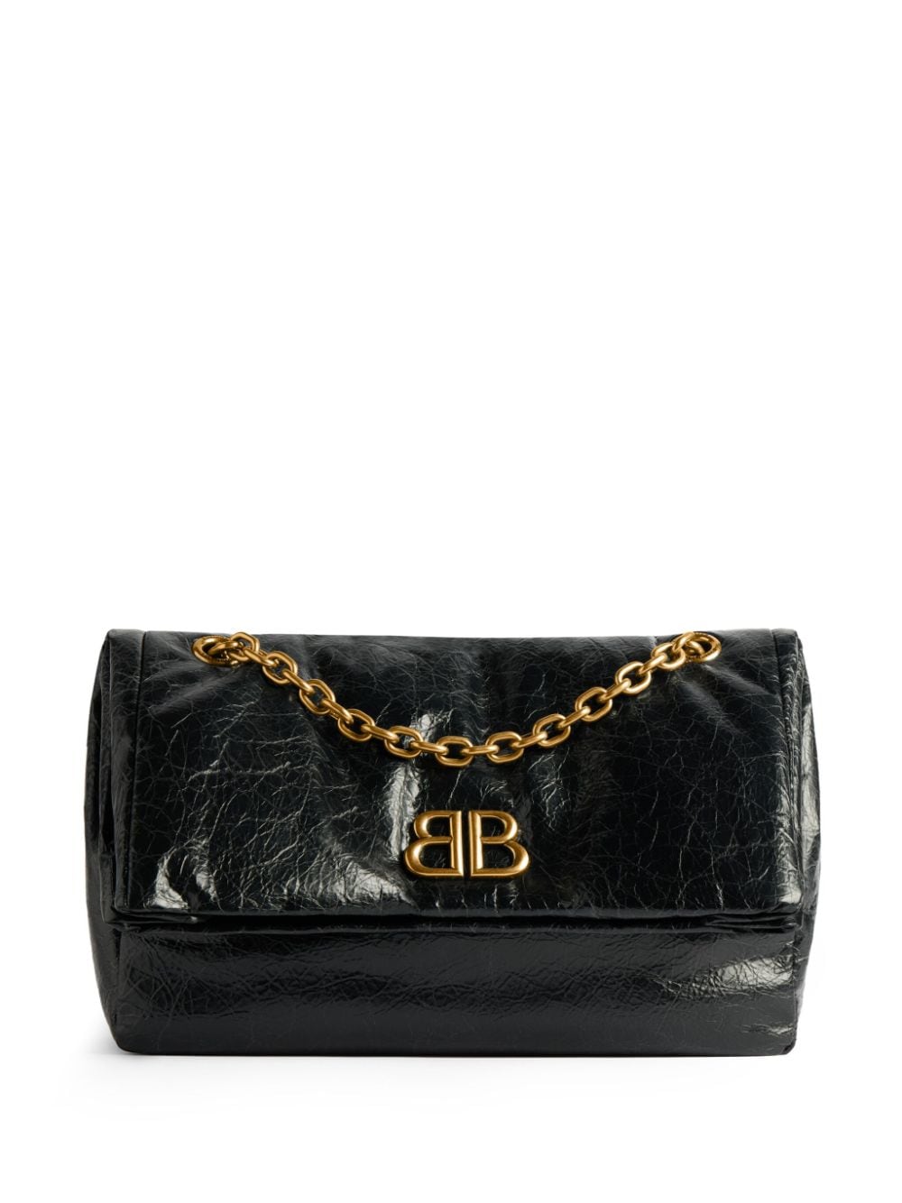 MONACO S BLACK BAG WITH GOLDEN CHAIN LOGO