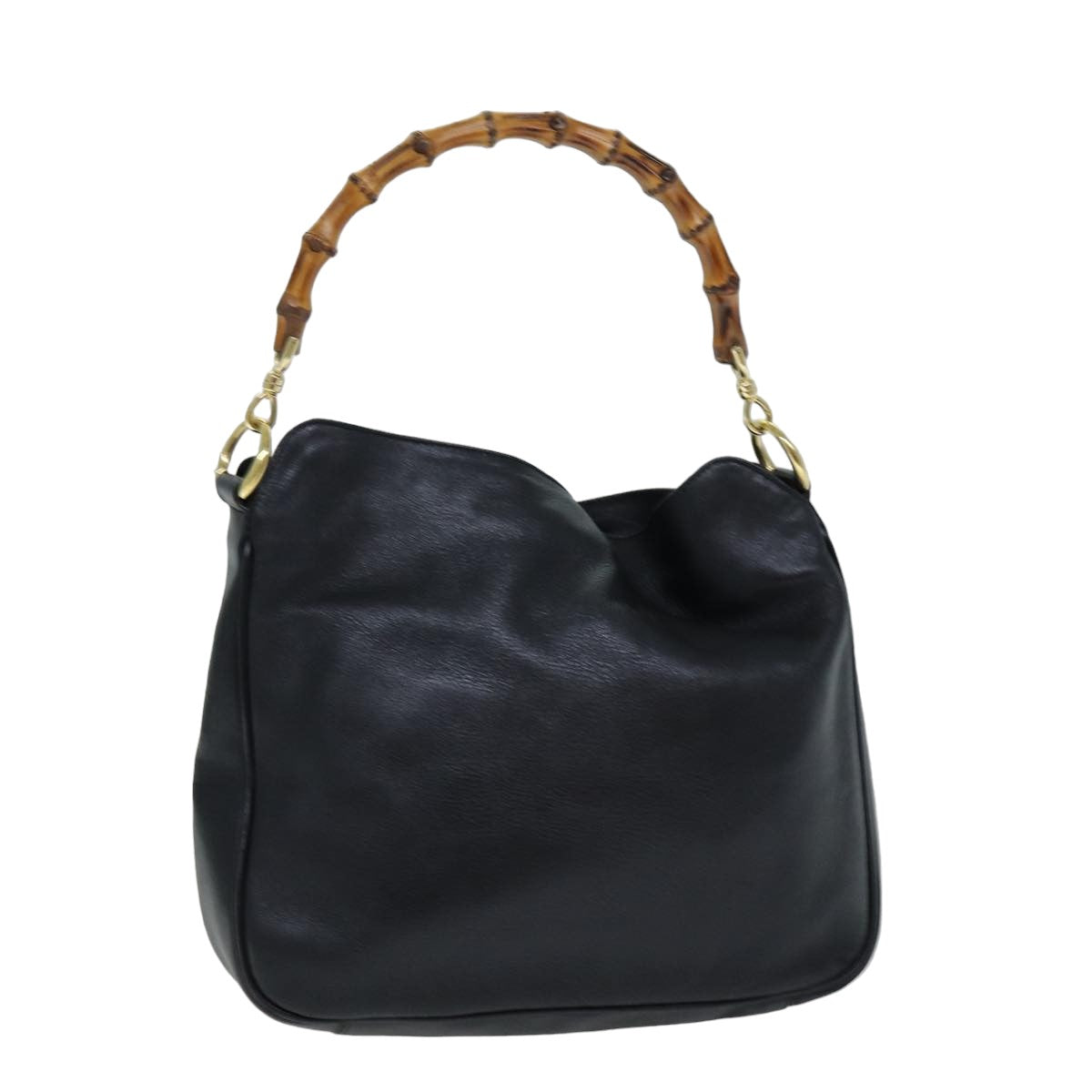 GUCCI Bamboo Hand Bag Leather Black 001 1638 76633