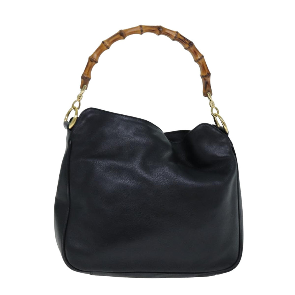 GUCCI Bamboo Hand Bag Leather Black 001 1638 76633