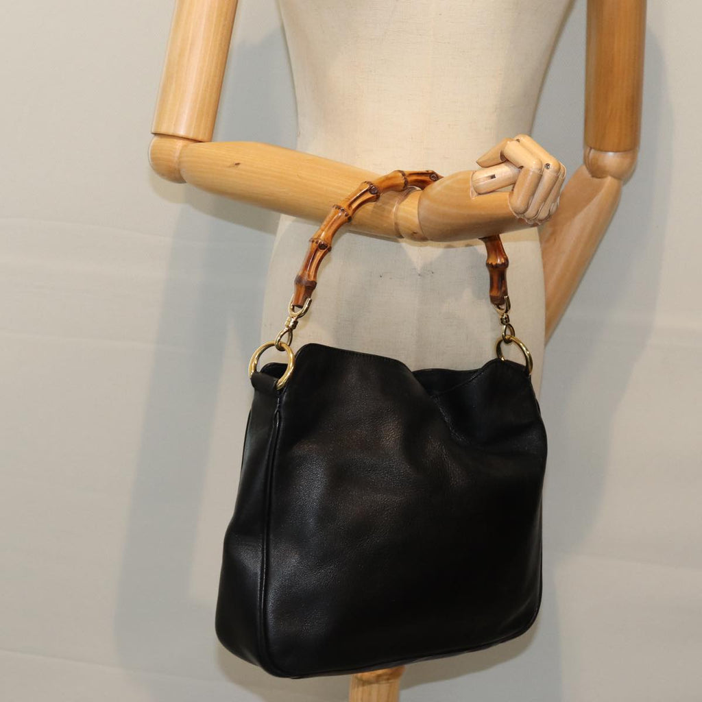 GUCCI Bamboo Hand Bag Leather Black 001 1638 76633