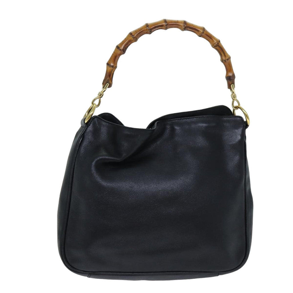GUCCI Bamboo Hand Bag Leather Black 001 1638 76633