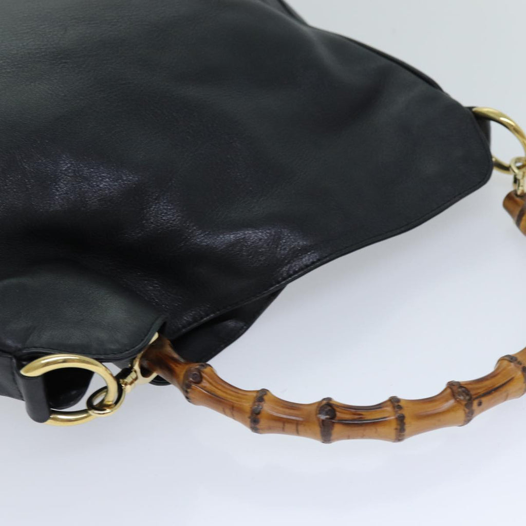 GUCCI Bamboo Hand Bag Leather Black 001 1638 76633