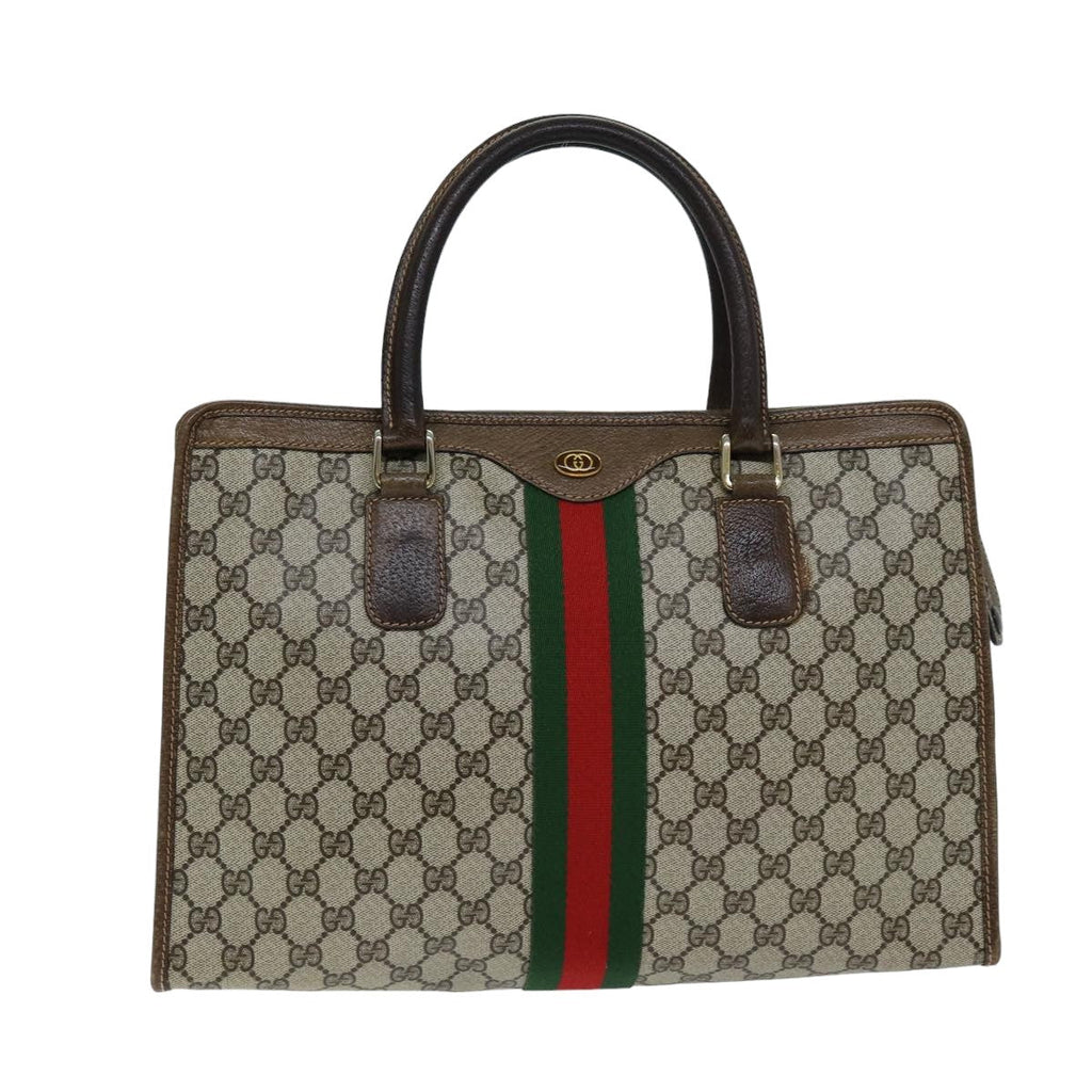 GUCCI GG Supreme Web Sherry Line Hand Bag PVC Beige Red Green 76635
