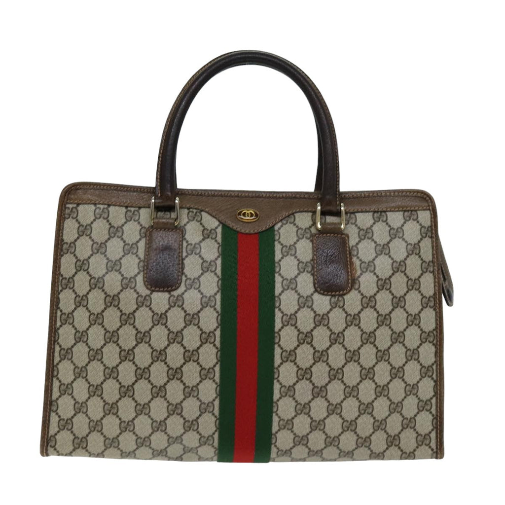 GUCCI GG Supreme Web Sherry Line Hand Bag PVC Beige Red Green 76635