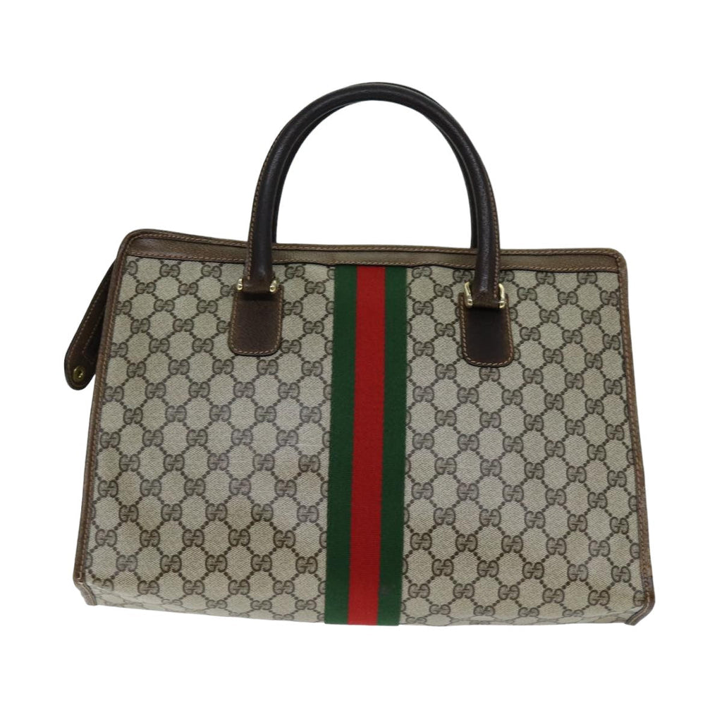 GUCCI GG Supreme Web Sherry Line Hand Bag PVC Beige Red Green 76635