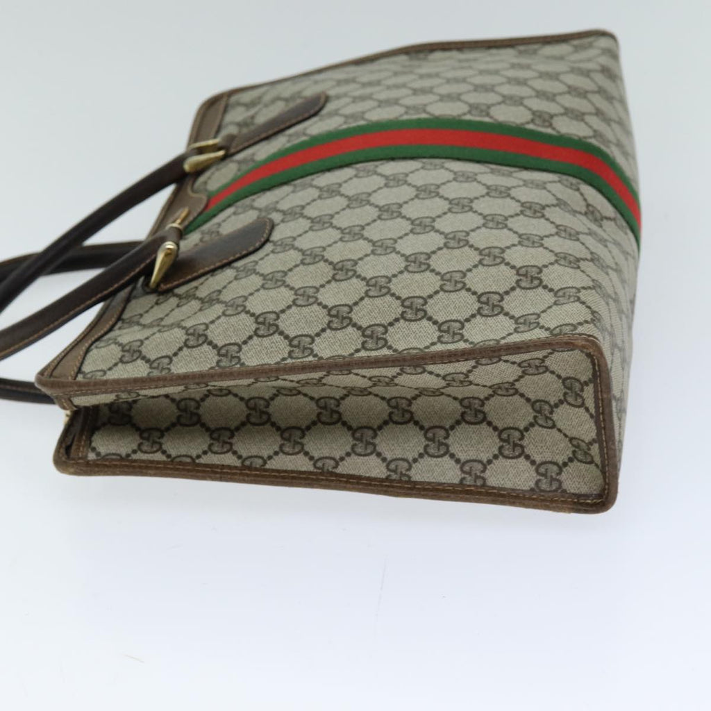 GUCCI GG Supreme Web Sherry Line Hand Bag PVC Beige Red Green 76635