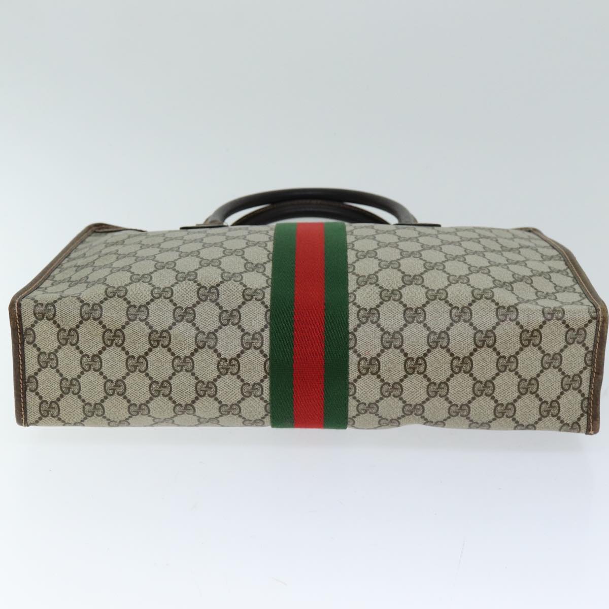 GUCCI GG Supreme Web Sherry Line Hand Bag PVC Beige Red Green 76635