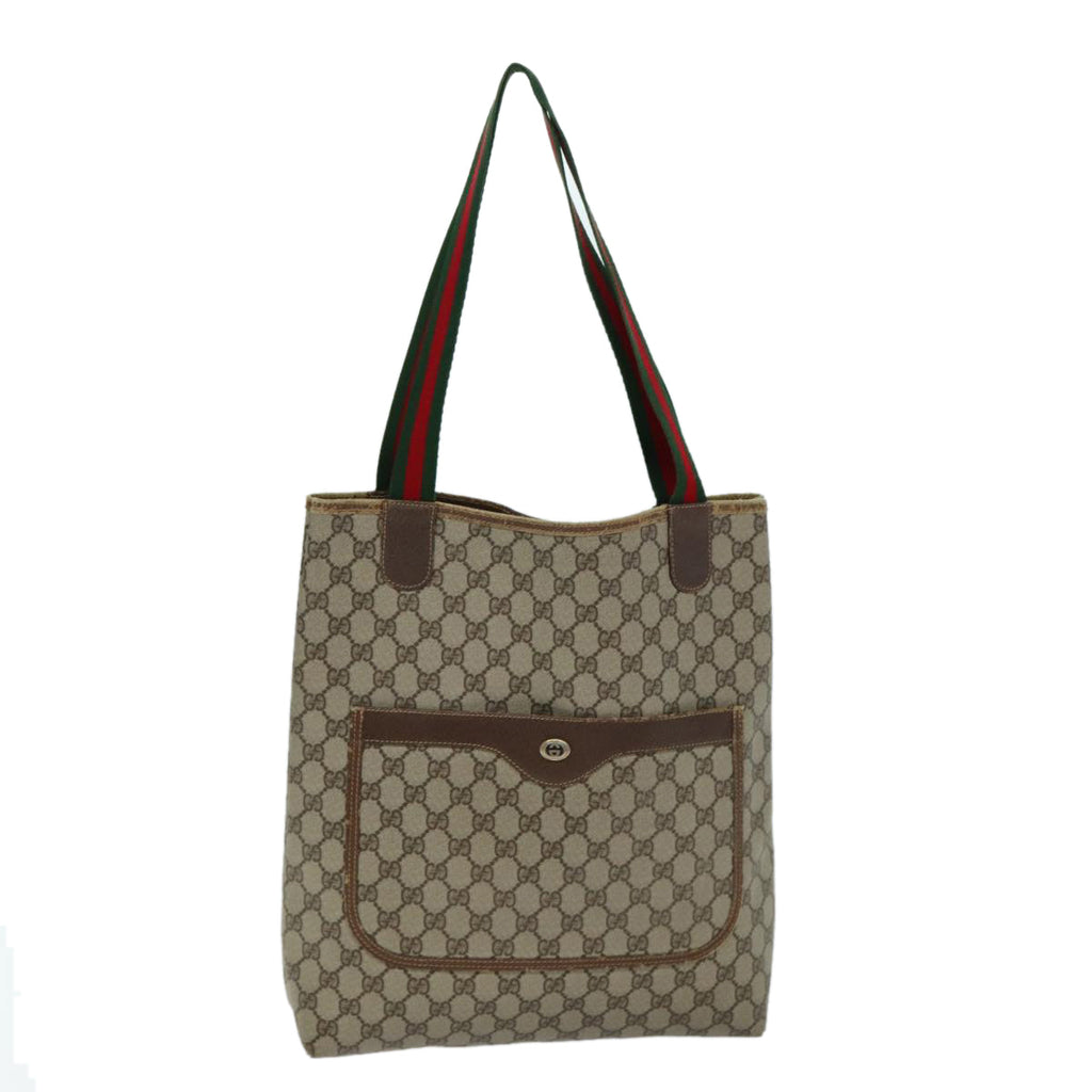 GUCCI GG Supreme Web Sherry Line Tote Bag PVC Beige Red 40 02 003 76659