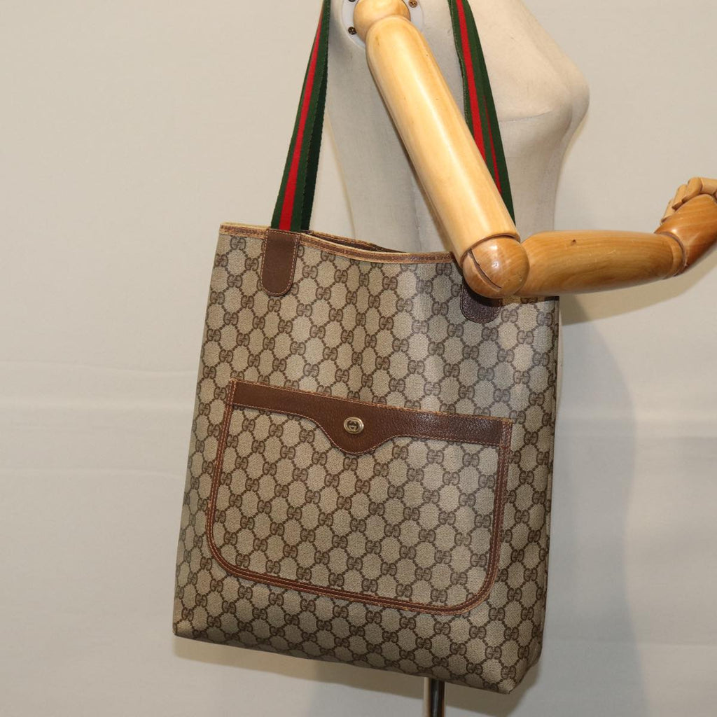 GUCCI GG Supreme Web Sherry Line Tote Bag PVC Beige Red 40 02 003 76659