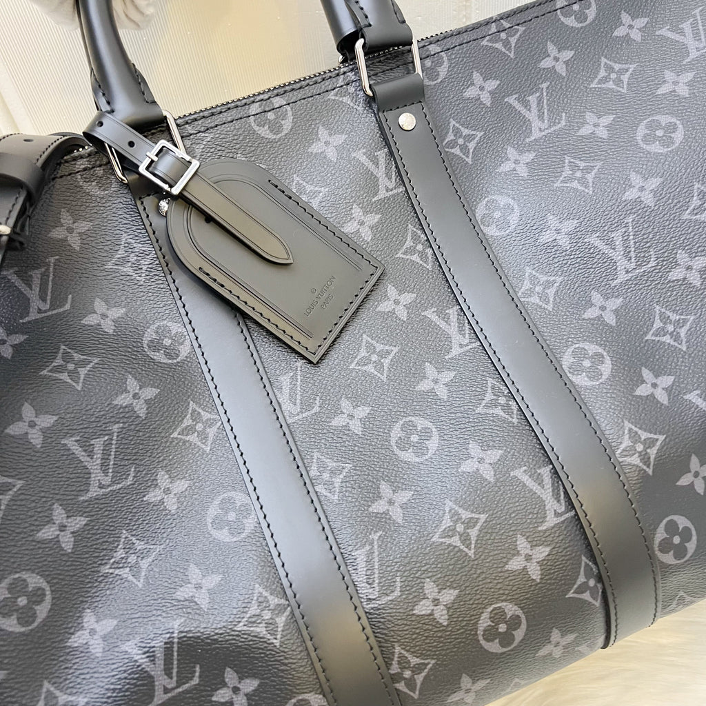 LV Keepall Bandouliere 45 in Monogram Eclipse Canvas and Dark SHW