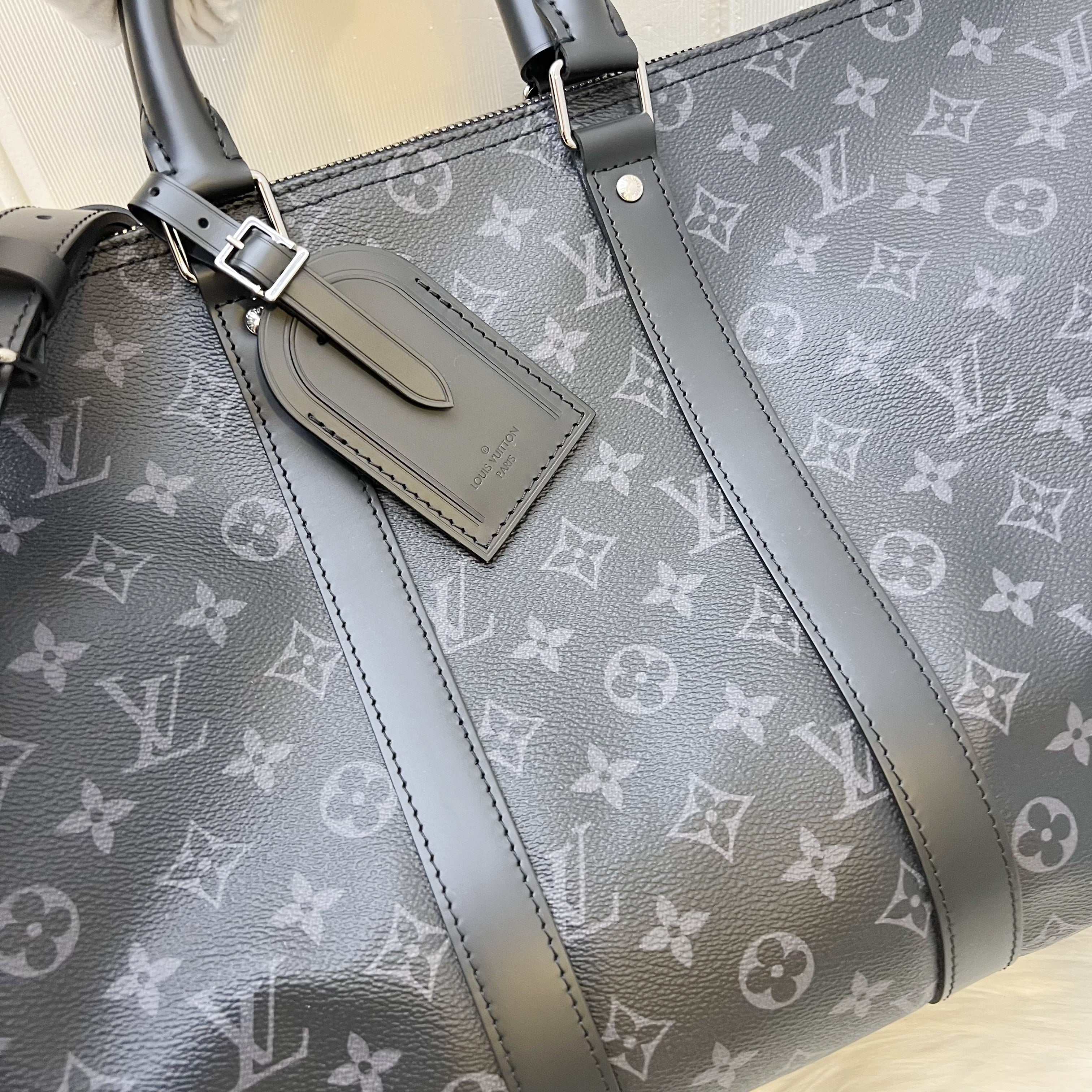 LV Keepall Bandouliere 45 in Monogram Eclipse Canvas and Dark SHW