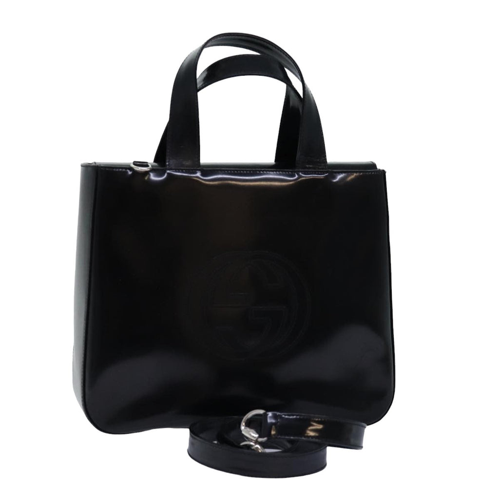 GUCCI Hand Bag Enamel 2way Black 000 1013 0504 76665