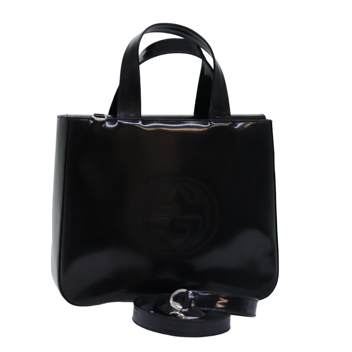 GUCCI Hand Bag Enamel 2way Black 000 1013 0504 76665