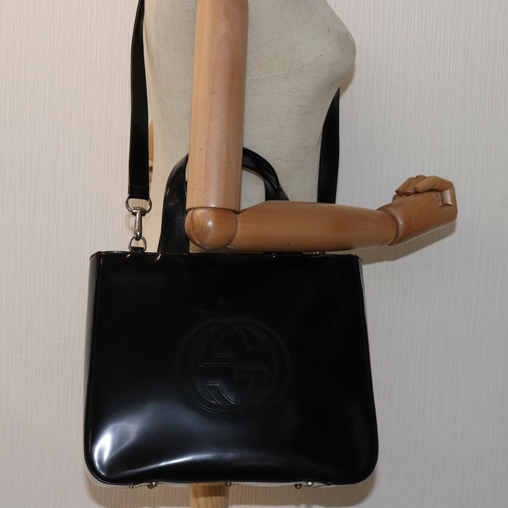 GUCCI Hand Bag Enamel 2way Black 000 1013 0504 76665