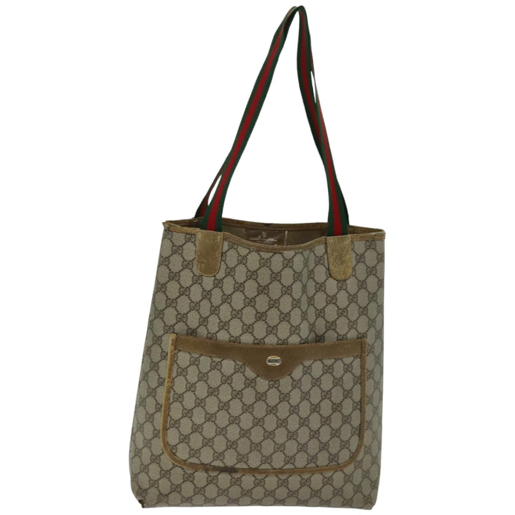 GUCCI GG Supreme Web Sherry Line Tote Bag PCVLeather Beige 39 02 003 76718