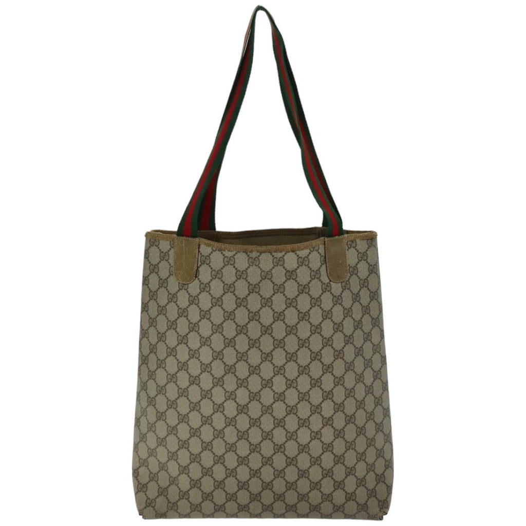GUCCI GG Supreme Web Sherry Line Tote Bag PCVLeather Beige 39 02 003 76718
