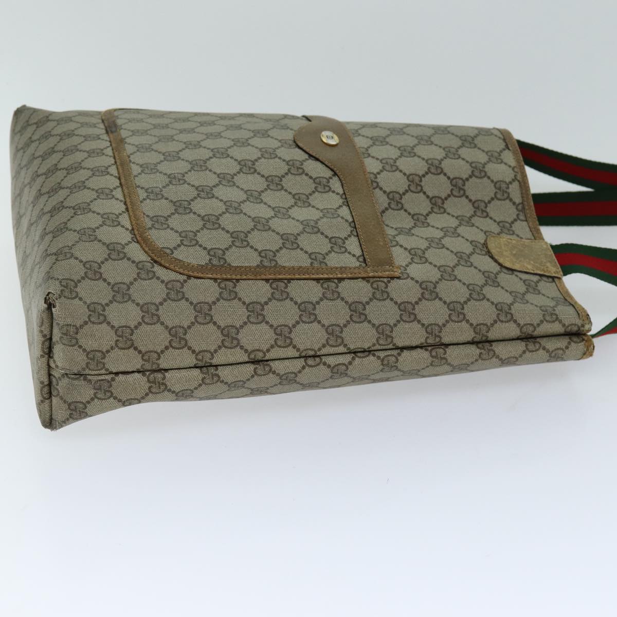 GUCCI GG Supreme Web Sherry Line Tote Bag PCVLeather Beige 39 02 003 76718