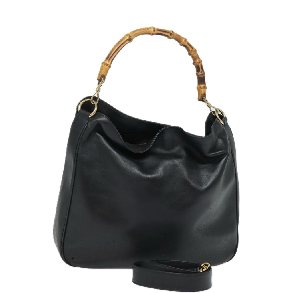 GUCCI Bamboo Hand Bag Leather Black 001 0166 1577 76719
