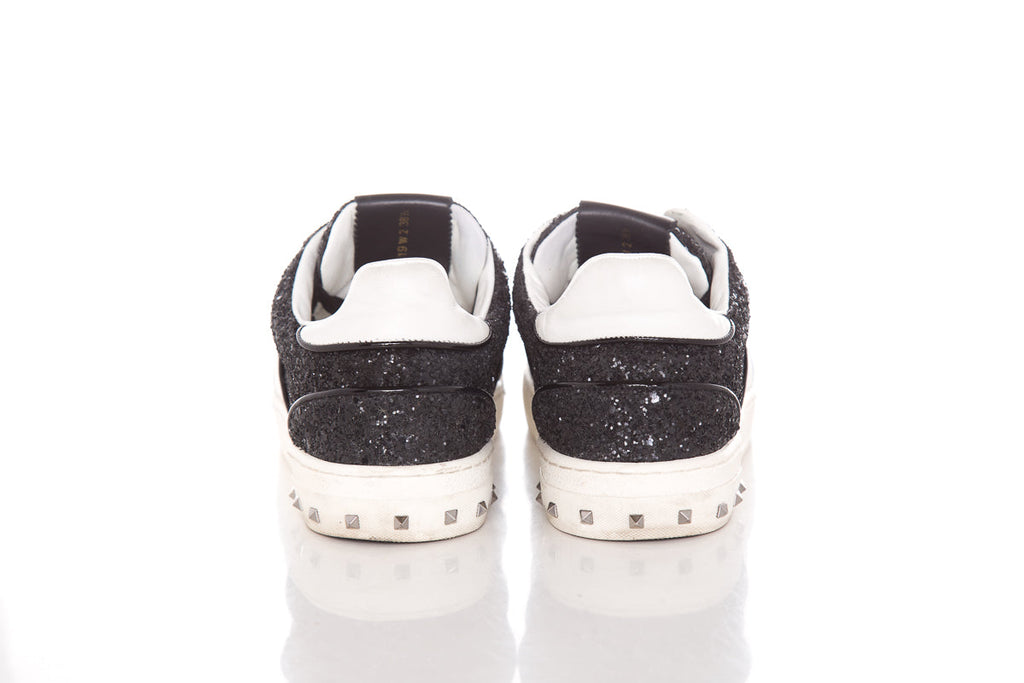 Valentino Black Glitter Rockstud Sneakers SZ 38.5
