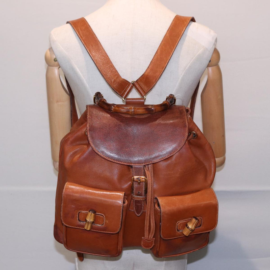 GUCCI Bamboo Backpack Leather Brown 003 2058 0016 76808