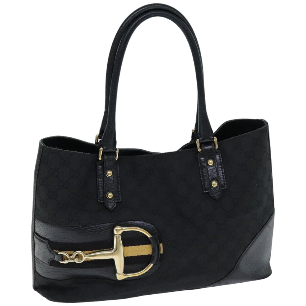 GUCCI Horsebit GG Canvas Hand Bag Black 137385 76810