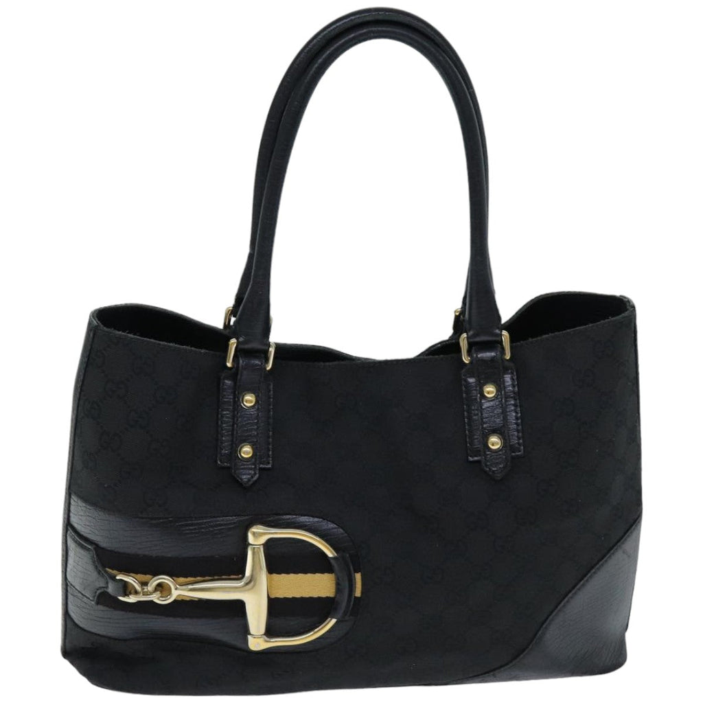 GUCCI Horsebit GG Canvas Hand Bag Black 137385 76810