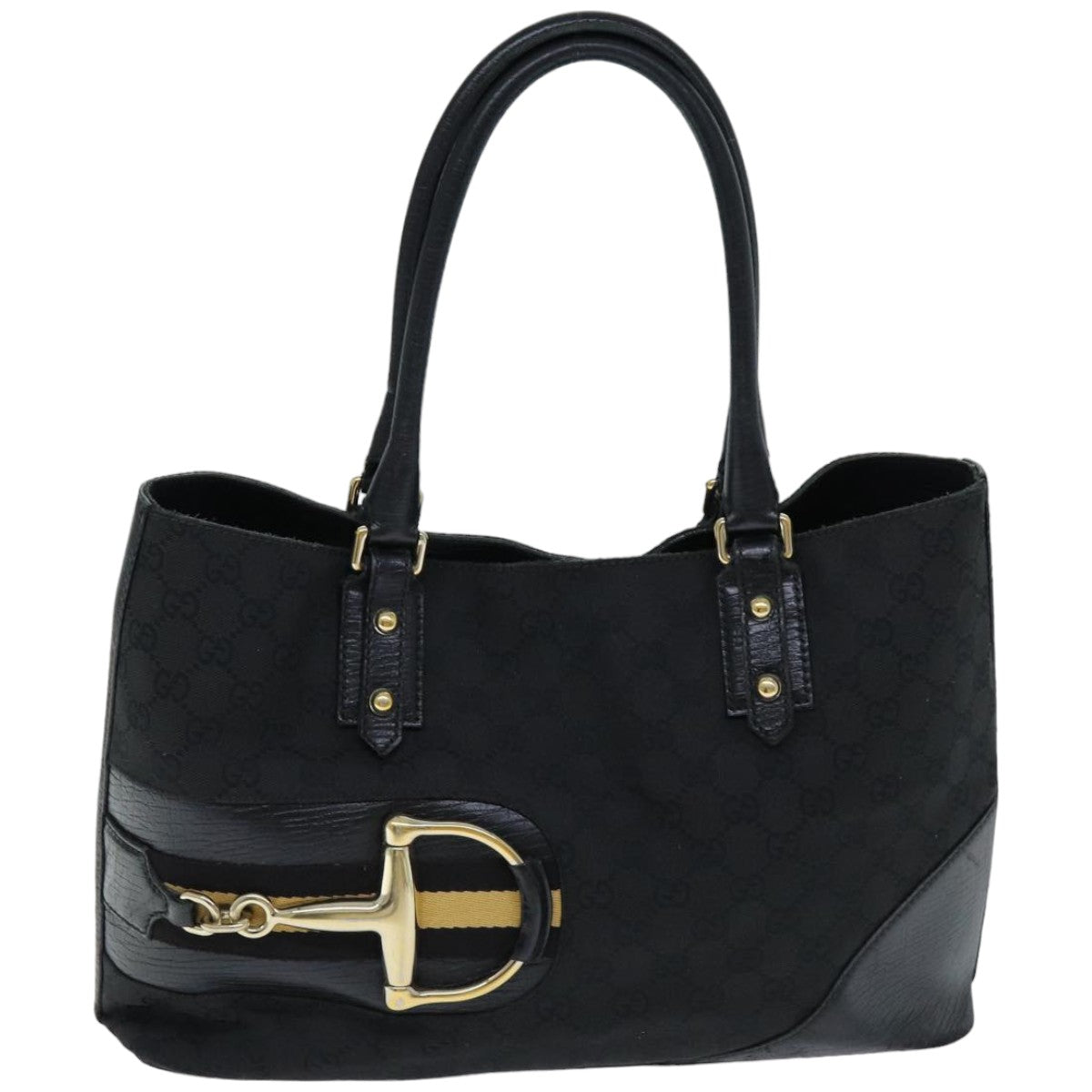 GUCCI Horsebit GG Canvas Hand Bag Black 137385 76810