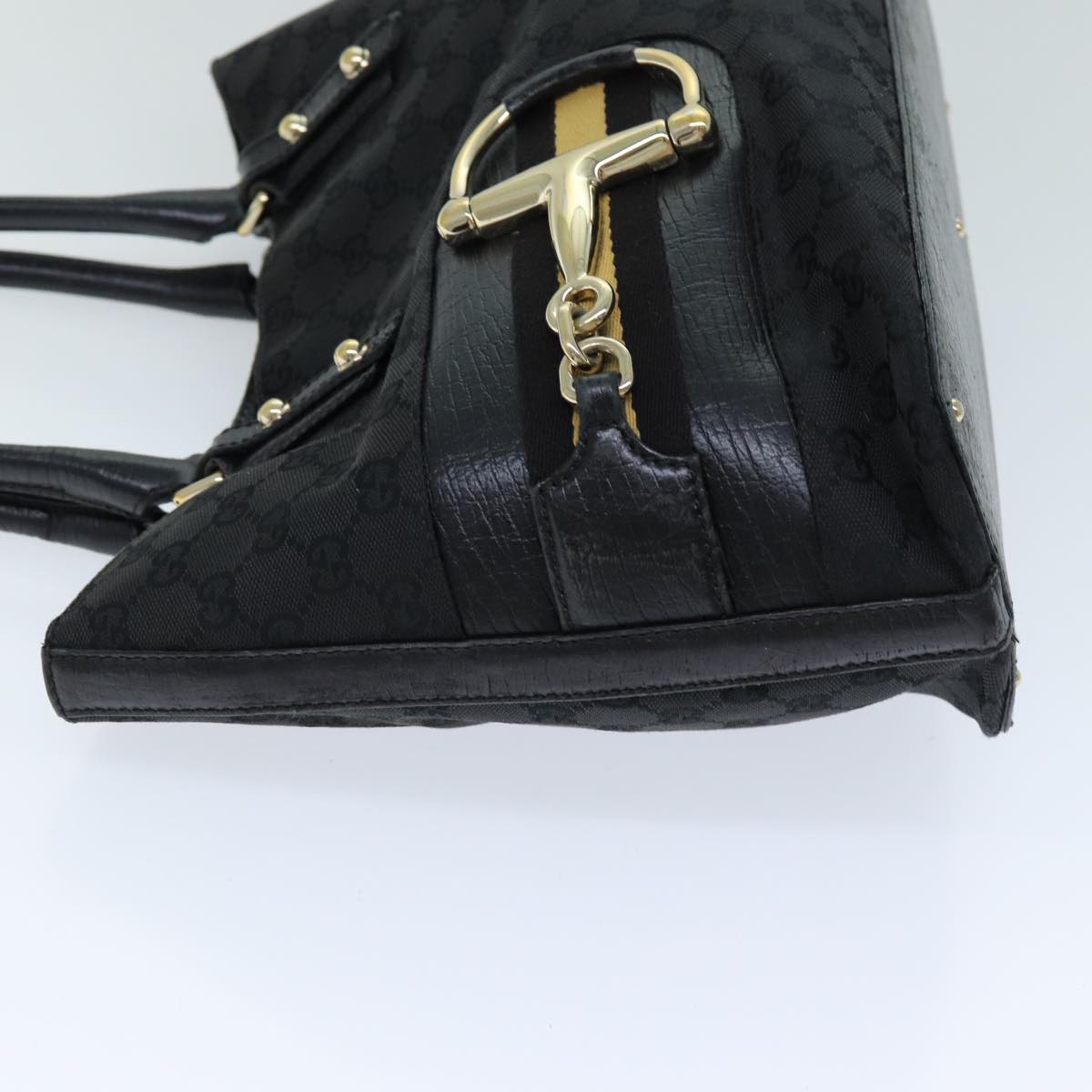 GUCCI Horsebit GG Canvas Hand Bag Black 137385 76810