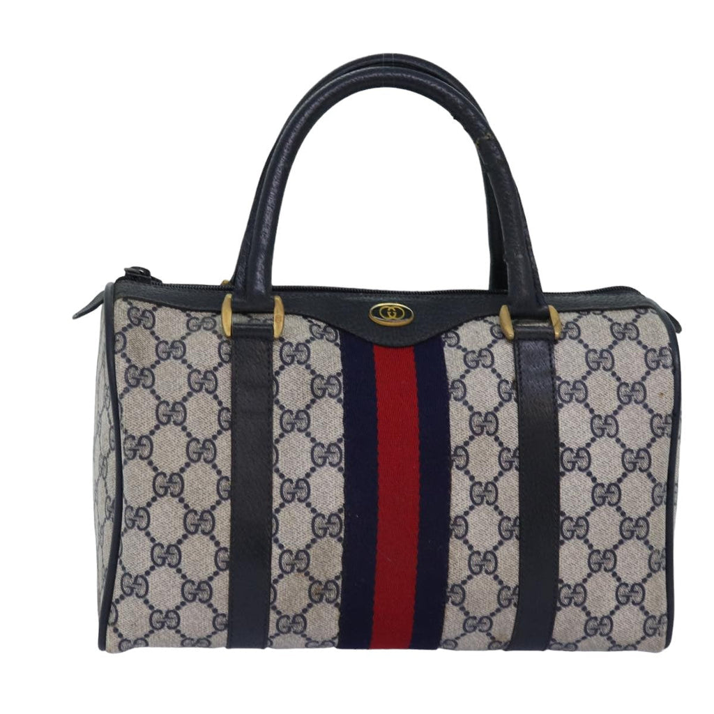 GUCCI GG Supreme Sherry Line Boston Bag PVC Navy Red 39 02 006 76811