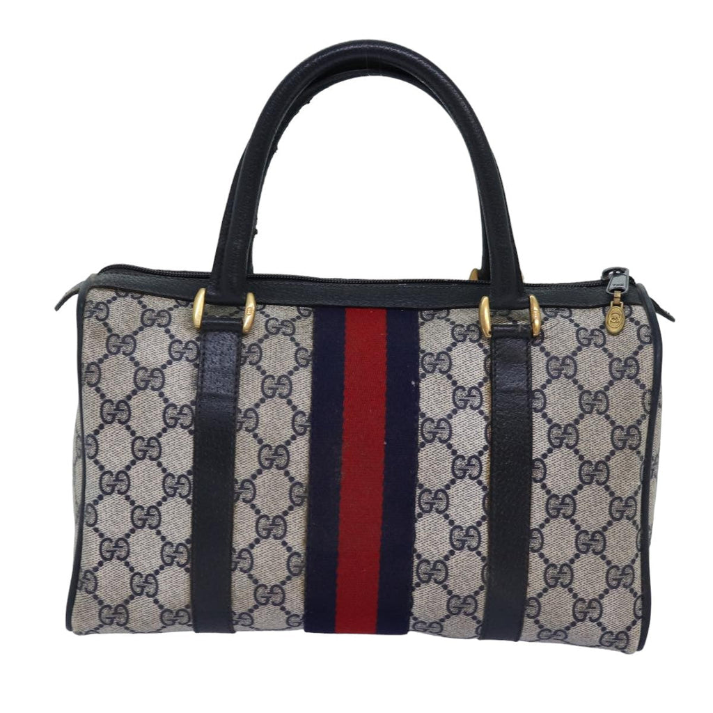 GUCCI GG Supreme Sherry Line Boston Bag PVC Navy Red 39 02 006 76811