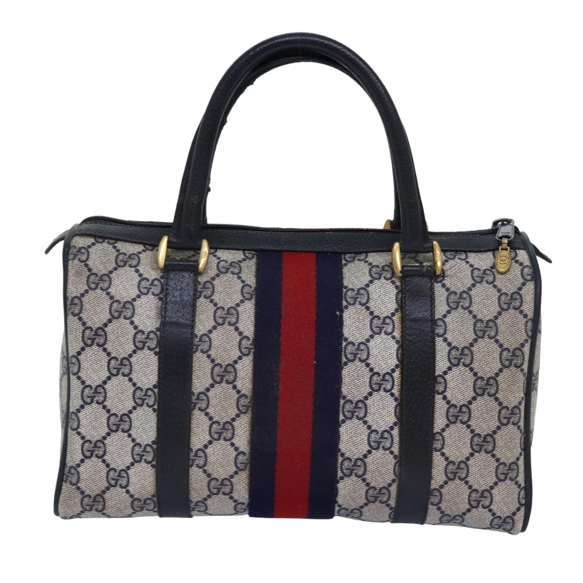 GUCCI GG Supreme Sherry Line Boston Bag PVC Navy Red 39 02 006 76811