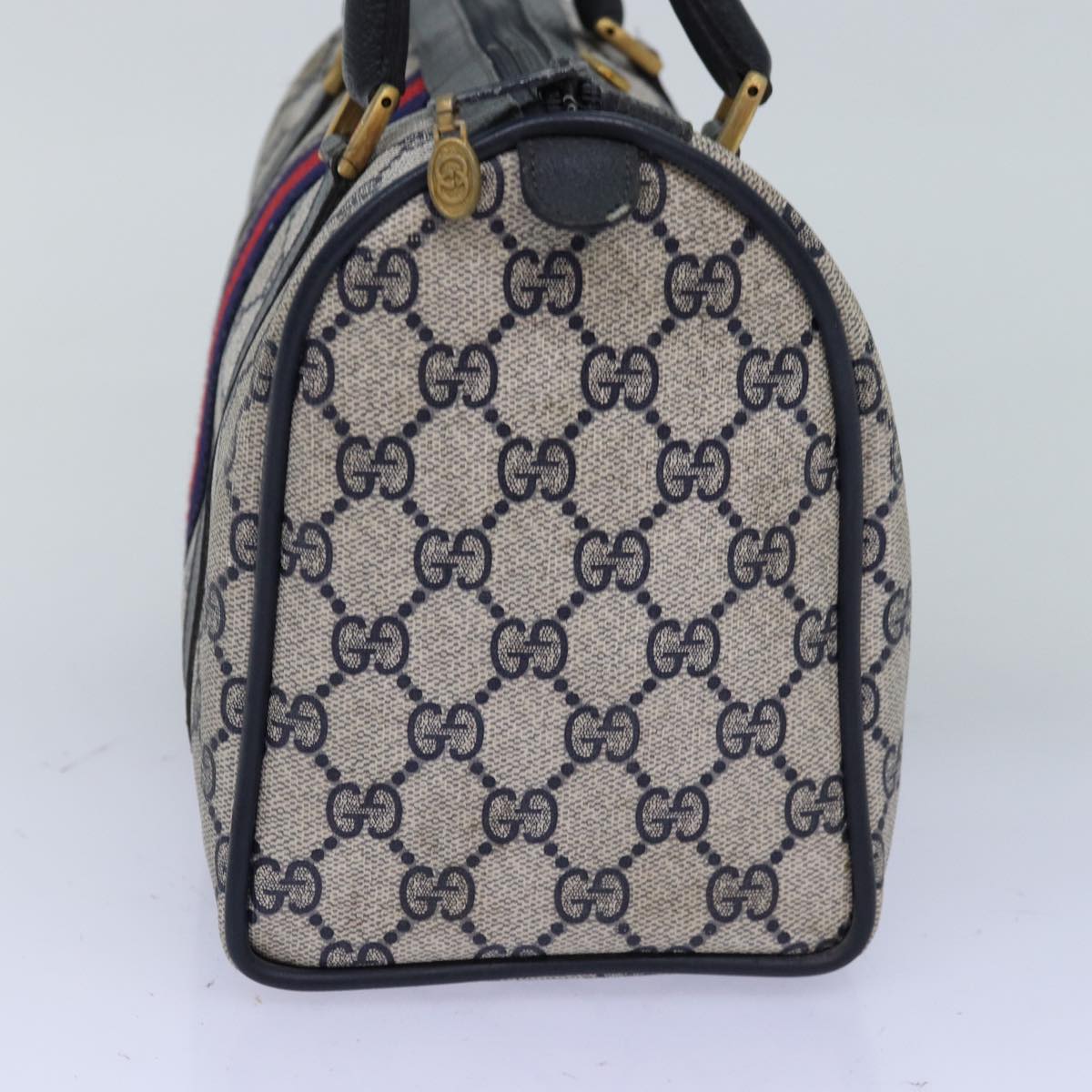 GUCCI GG Supreme Sherry Line Boston Bag PVC Navy Red 39 02 006 76811