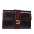 GUCCI Web Sherry Line Clutch Bag Leather Brown Red Green 76830