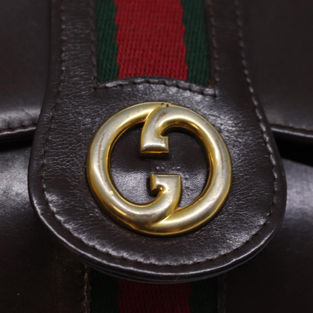 GUCCI Web Sherry Line Clutch Bag Leather Brown Red Green 76830