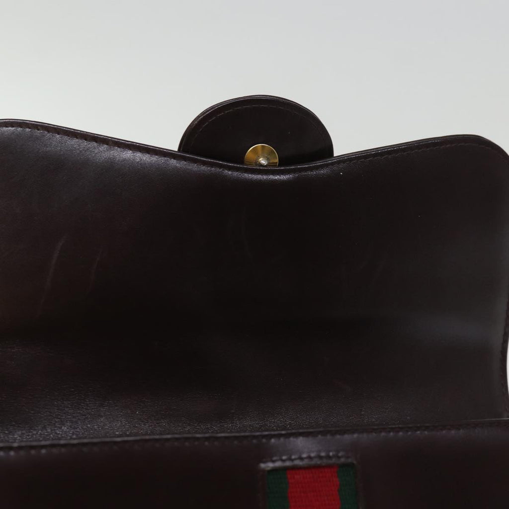 GUCCI Web Sherry Line Clutch Bag Leather Brown Red Green 76830