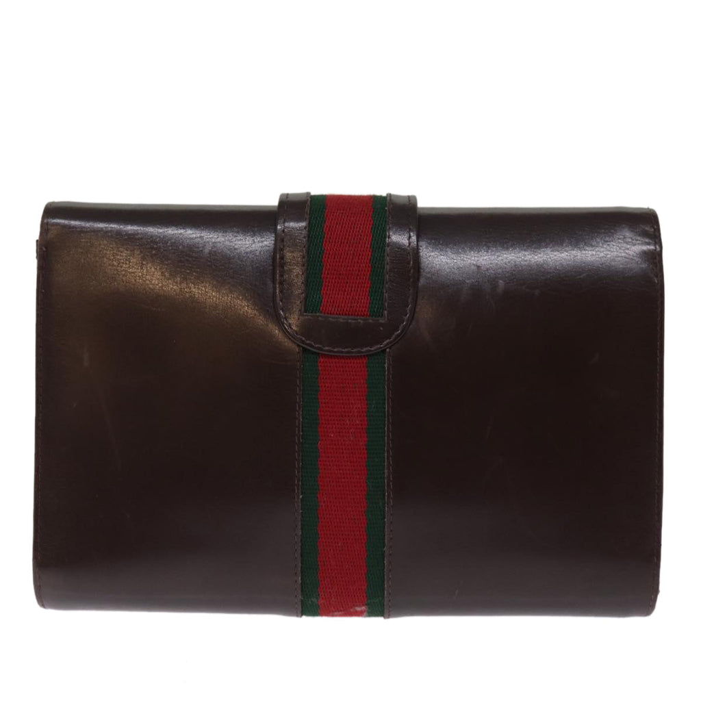 GUCCI Web Sherry Line Clutch Bag Leather Brown Red Green 76830