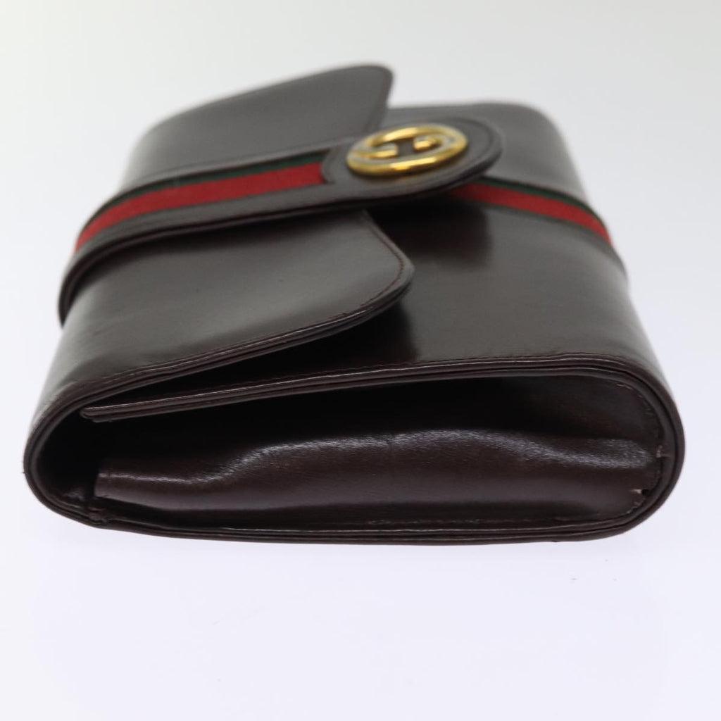 GUCCI Web Sherry Line Clutch Bag Leather Brown Red Green 76830
