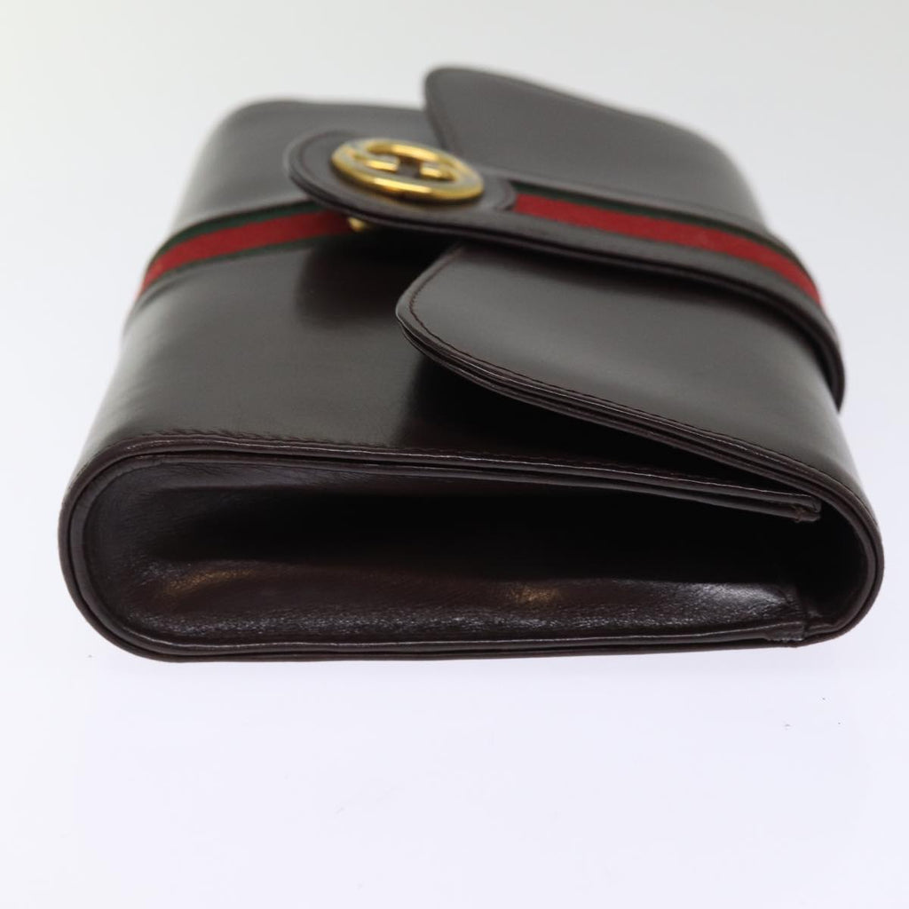 GUCCI Web Sherry Line Clutch Bag Leather Brown Red Green 76830