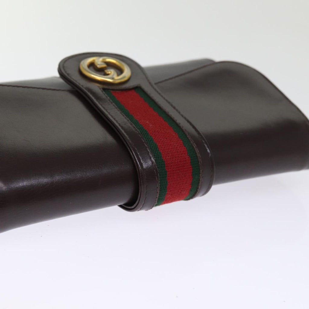 GUCCI Web Sherry Line Clutch Bag Leather Brown Red Green 76830