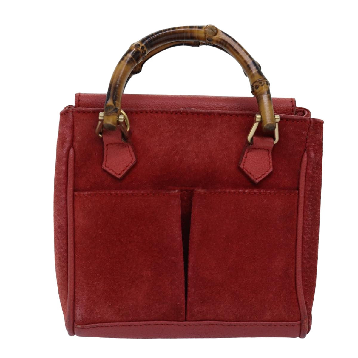 GUCCI Bamboo Hand Bag Suede 2way Red 007 123 0238 76831
