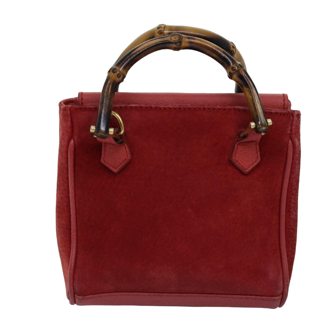 GUCCI Bamboo Hand Bag Suede 2way Red 007 123 0238 76831