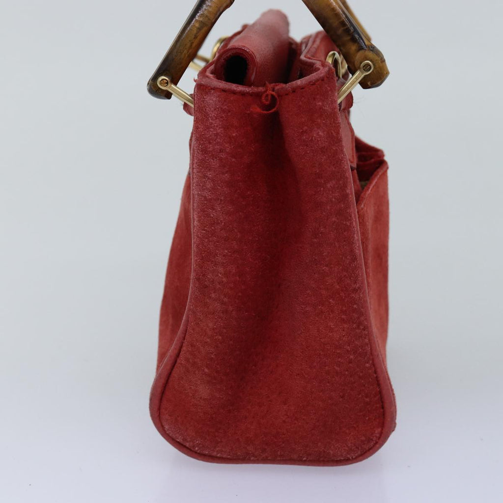 GUCCI Bamboo Hand Bag Suede 2way Red 007 123 0238 76831