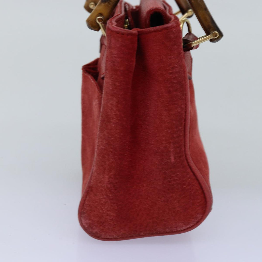 GUCCI Bamboo Hand Bag Suede 2way Red 007 123 0238 76831
