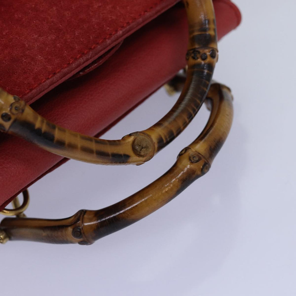 GUCCI Bamboo Hand Bag Suede 2way Red 007 123 0238 76831