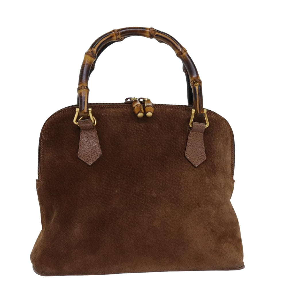 GUCCI Bamboo Hand Bag Suede Brown 76832