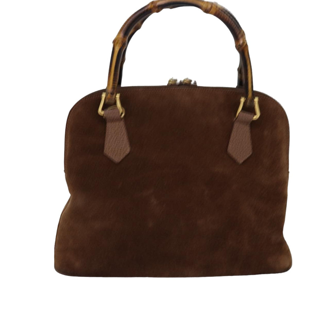 GUCCI Bamboo Hand Bag Suede Brown 76832