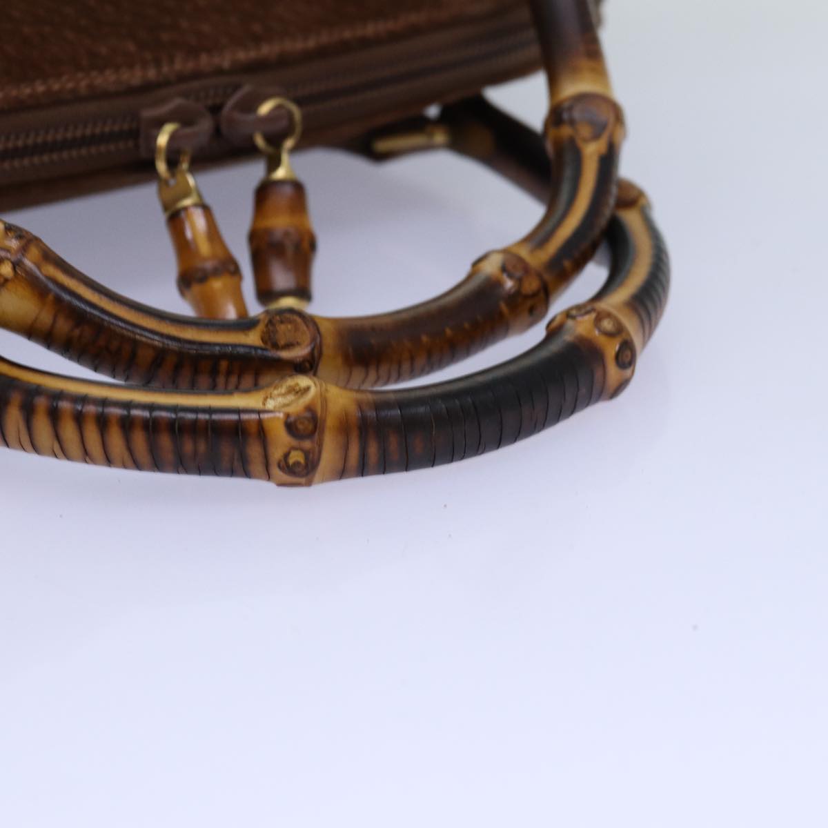 GUCCI Bamboo Hand Bag Suede Brown 76832
